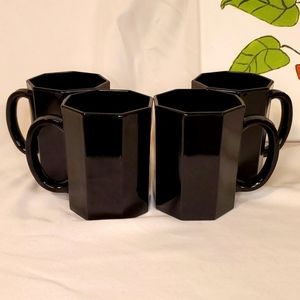 Arcoroc France Black Octagon Mugs 🖤